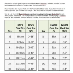 Swanndri Ranger Wool Bushshirt - Olive 5 Swanndri Ranger Wool Bushshirt - Olive -Outdoor Equipment Sales Shop Swanndri Sizing Information